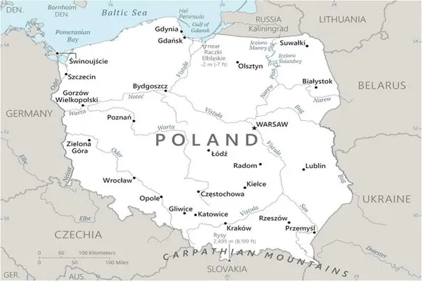 Mappa della Polonia con le città più grandi